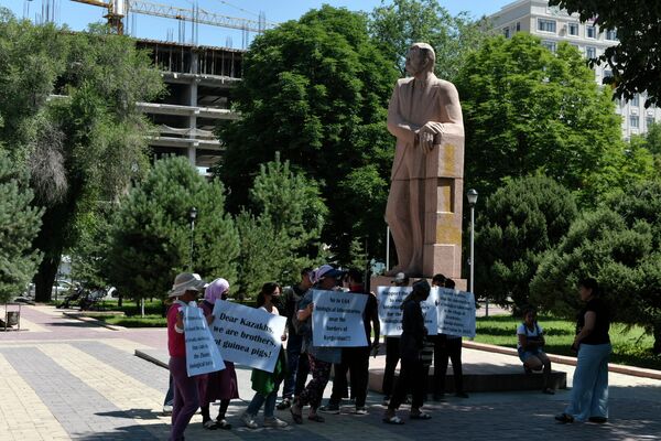 Митингующие выступают против строительства биолаборатории и подчеркивают, что она будет у границ Кыргызстана и что Бишкек находится в 80 километрах от объекта - Sputnik Кыргызстан