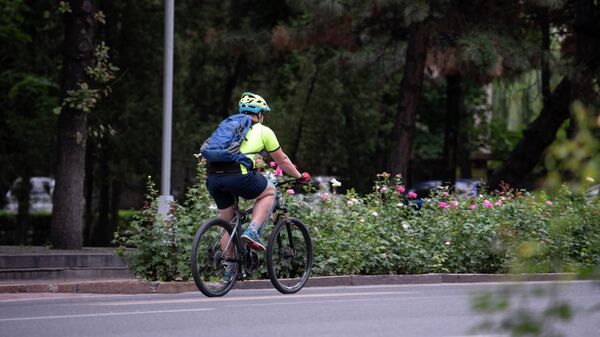 Бишкектин көчөлөрүнүн биринде велосипедчен адам. Архив - Sputnik Кыргызстан