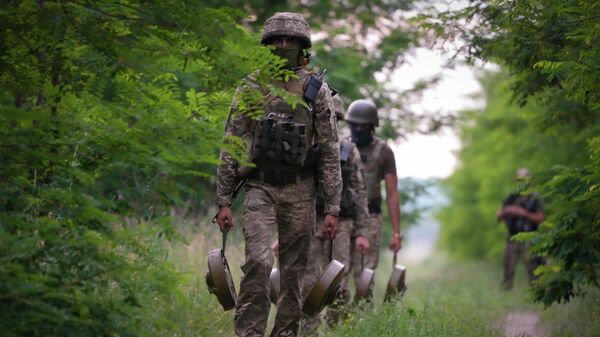 Украинские военные несут мины в Донецкой области  - Sputnik Кыргызстан