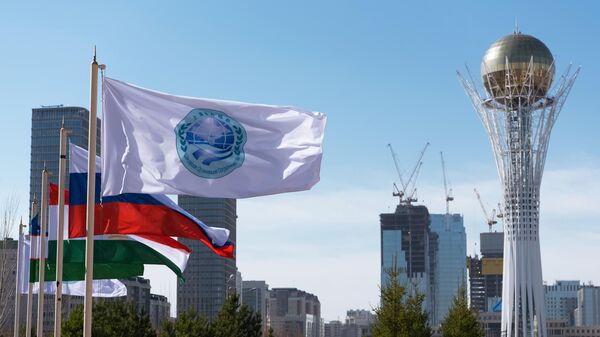 Флаг Шанхайской организации сотрудничества и флаги стран участниц ШОС. Архивное фото - Sputnik Кыргызстан
