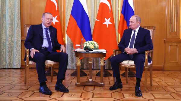 Президент РФ Владимир Путин и президент Турции Реджеп Тайип Эрдоган во время встречи в Сочи. - Sputnik Кыргызстан