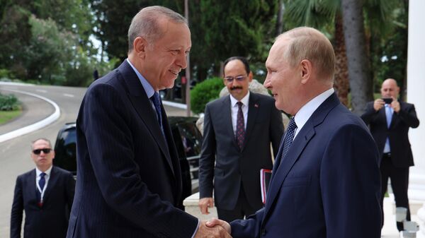 Президент РФ Владимир Путин и президент Турции Реджеп Тайип Эрдоган во время встречи в Сочи - Sputnik Кыргызстан