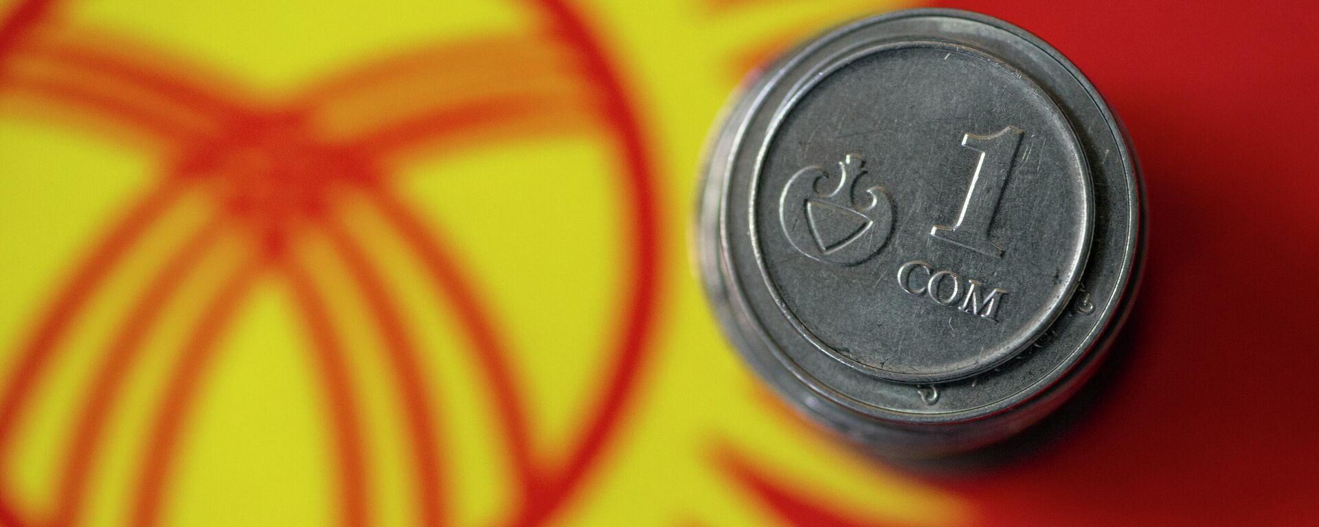 Сомовые монеты на фоне флага КР. Иллюстративное фото - Sputnik Кыргызстан, 1920, 28.03.2023