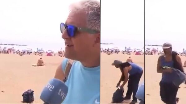 Вор в прямом эфире телеканала совершил кражу на пляже — видео из Испании - Sputnik Кыргызстан