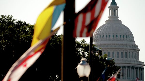 Флаги США и Украины на фоне Капитолия в Вашингтоне. Архивное фото - Sputnik Кыргызстан