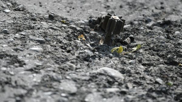 Неразорвавшийся снаряд миномета по дороге в приграничное село в Баткене после обстрела Таджикистаном - Sputnik Кыргызстан