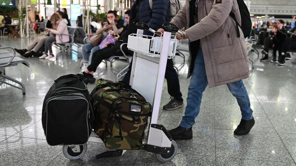Пассажиры в аэропорту с чемоданами. Архивное фото - Sputnik Кыргызстан