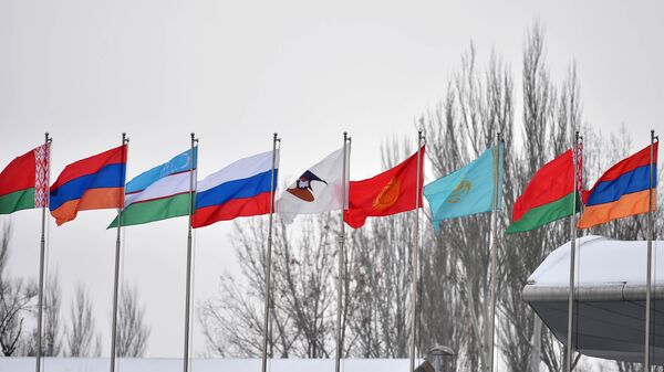 Флаги стран ЕАЭС в аэропорту Манас - Sputnik Кыргызстан