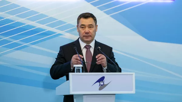 Президент Кыргызстана Садыр Жапаров выступает с заявлением для прессы по итогам заседания Высшего Евразийского экономического совета в Бишкеке - Sputnik Кыргызстан
