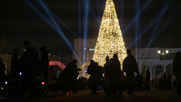 Горожане возле главной новогодней елки Кыргызстана на центральной площади Ала-Тоо в Бишкеке. Архивное фото - Sputnik Кыргызстан