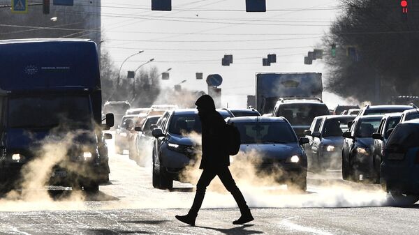 Мужчина переходит дорогу в морозную погоду. Архивное фото - Sputnik Кыргызстан