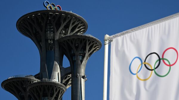 Баннер с олимпийскими кольцами. Архивное фото - Sputnik Кыргызстан
