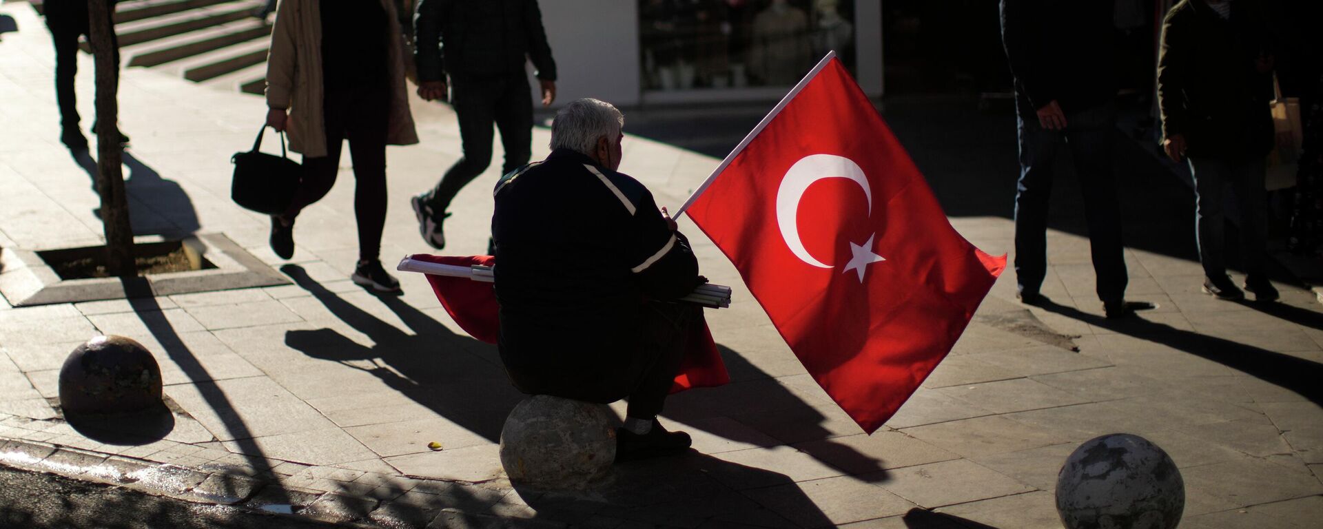 Мужчина с турецкими флагами в одном из районов Стамбула. Архивное фото - Sputnik Кыргызстан, 1920, 24.01.2023