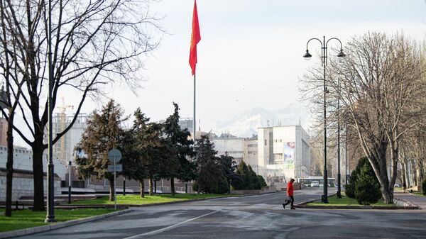 Мужчина переходит дорогу возле площади Ала-Тоо в Бишкеке ранним утром.. Архивное фото - Sputnik Кыргызстан