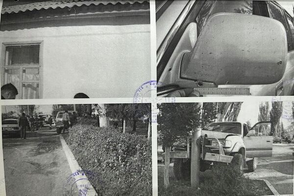 Белгисиз адамдар Кубанычбек Коноев бараткан Toyota Land Cruiser Prado машинасын автомат менен аткылаган. Автоунаа түркүктү сүзүп, Коноев мүрт кеткен - Sputnik Кыргызстан