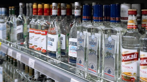 Дүкөндө тизилип турган алкоголдук ичимдиктери. Архивдик сүрөт  - Sputnik Кыргызстан