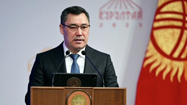 Президент Кыргызстана Садыр Жапаров во время выступления на втором Народном Курултае страны - Sputnik Кыргызстан
