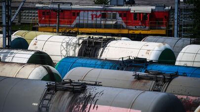 Товарные составы на железнодорожной станции "Яничкино"