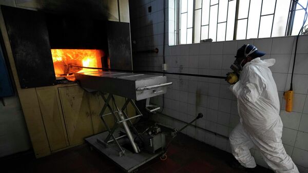 Крематорийде сөөктү кремация кылып жаткан киши. Архив  - Sputnik Кыргызстан