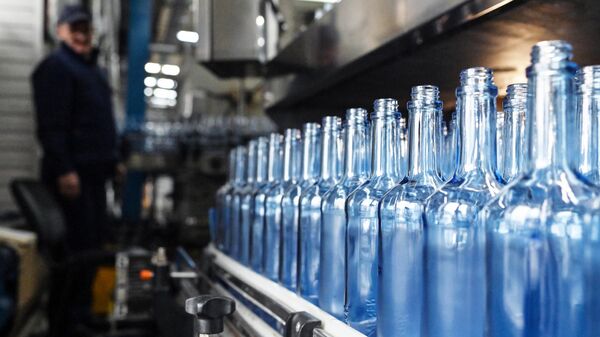 Линия розлива алкоголя по бутылкам на заводе. Архивное фото - Sputnik Кыргызстан