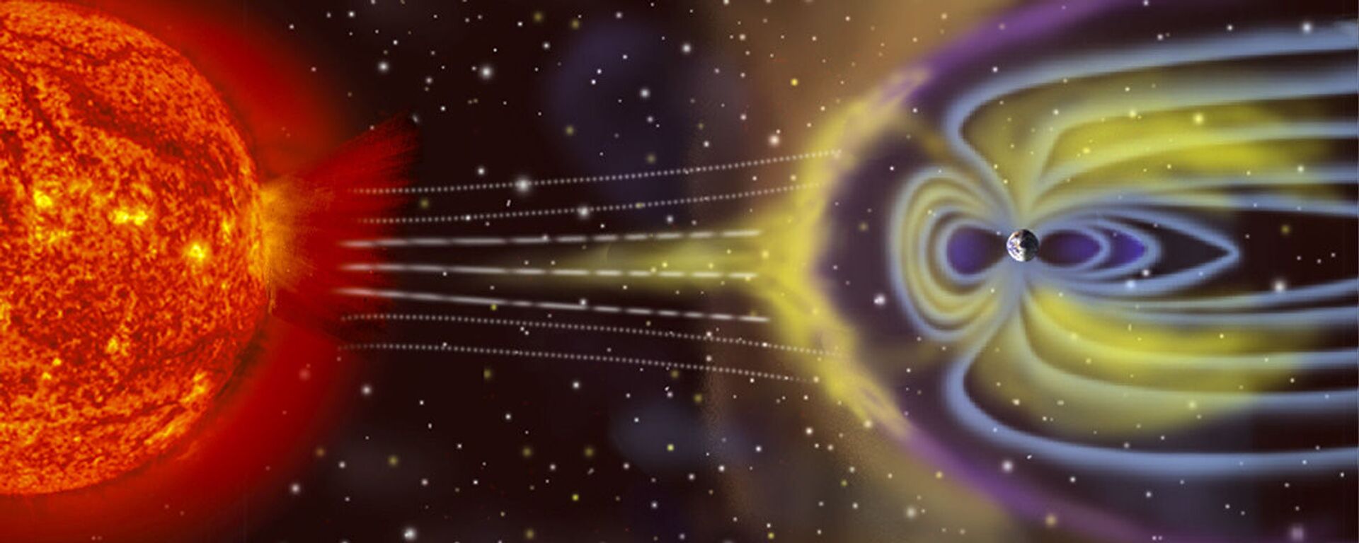 Схема возникновения геомагнитной бури на Земле. Иллюстративное фото - Sputnik Кыргызстан, 1920, 03.10.2024