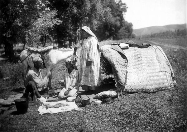 Шаардык үй-бүлө, фрунзеликтер табиятка чыгып эс алууда. 1928-жыл - Sputnik Кыргызстан