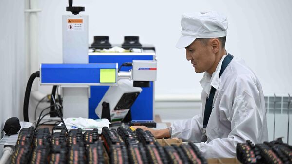 Телекоммуникация жабдууларын чыгаруучу заводдун жумушчусу. Архив - Sputnik Кыргызстан