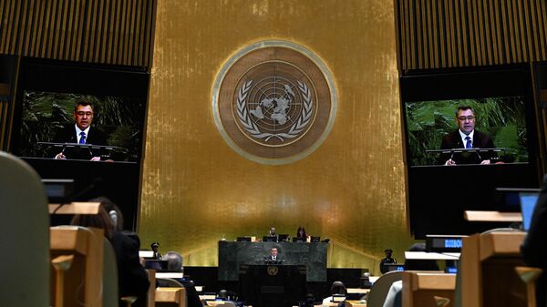 Президент Садыр Жапаров, выступая на общих дебатах 80-й сессии Генассамблеи ООН в Нью Йорке - Sputnik Кыргызстан