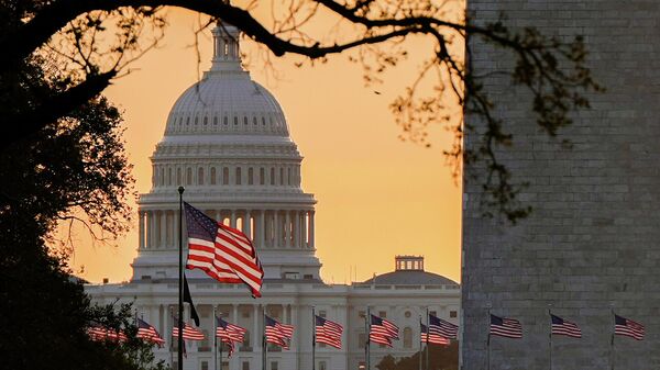 Американские флаги развеваются перед зданием Капитолия в Вашингтоне - Sputnik Кыргызстан
