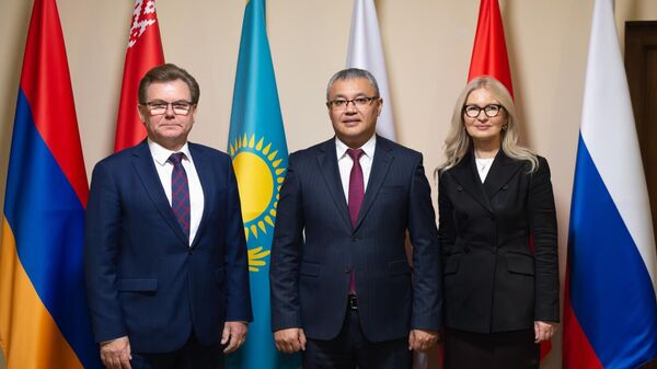 ЕЭКтин интеграция жана макроэкономика боюнча министри Данияр Иманалиев КМШнын Статистика комитетинин төрагасы Константин Лайкам менен жолугушканы - Sputnik Кыргызстан