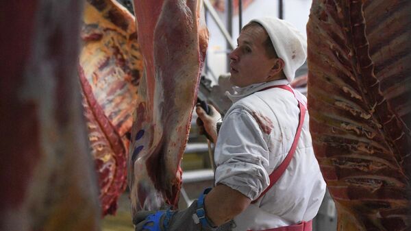 Цехте уйдун этин кесүү. Архив - Sputnik Кыргызстан