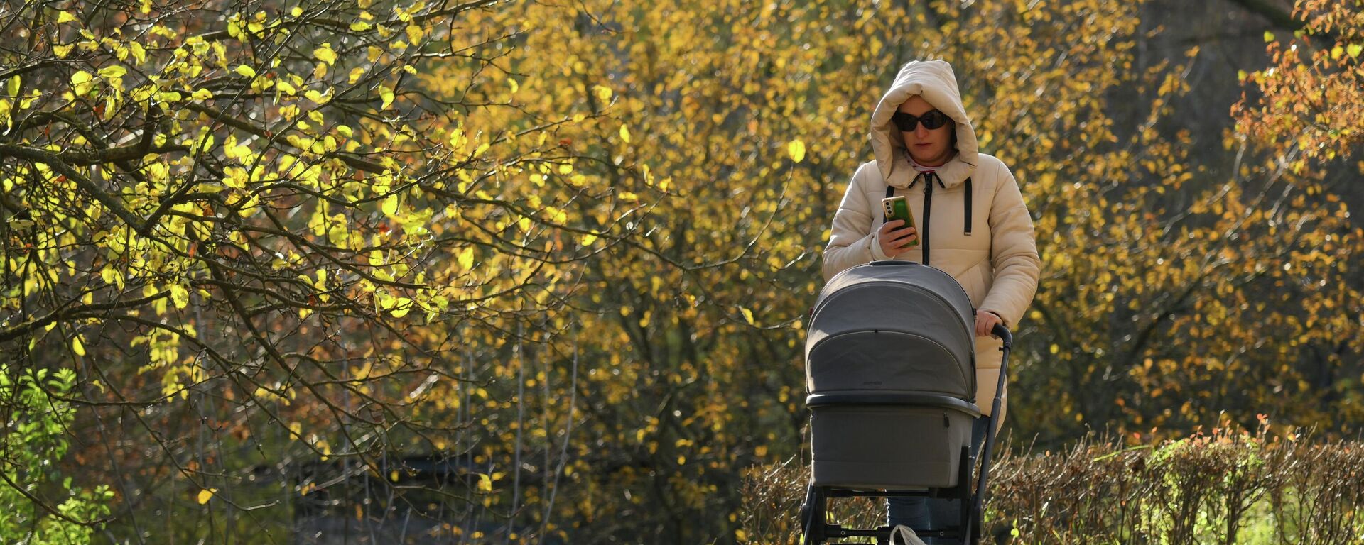 Женщина с коляской гуляет в парке. Архивное фото - Sputnik Кыргызстан, 1920, 26.11.2025