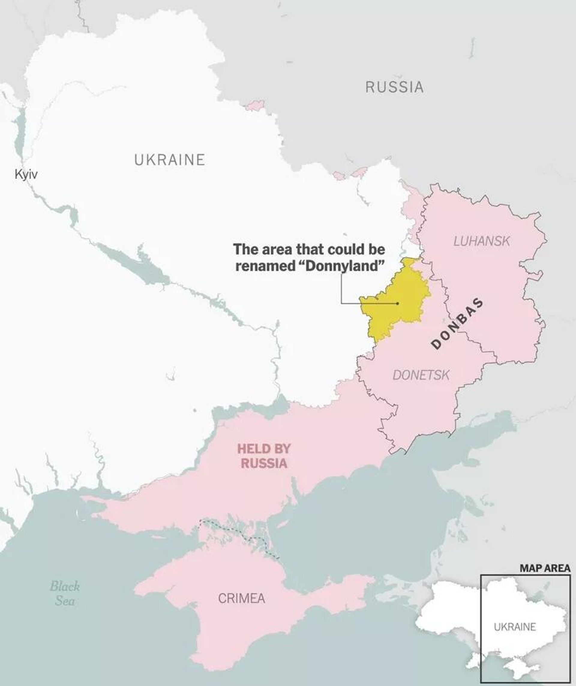 Карта Донбасса с названием Donnyland, опубликованная NYT - Sputnik Кыргызстан, 1920, 22.04.2026