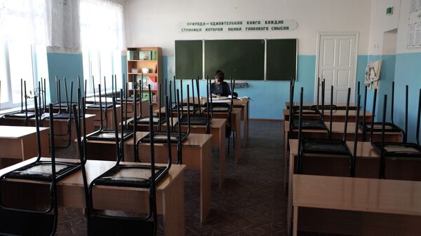 Учитель в классе школы, закрытой на карантин. Архивное фото - Sputnik Кыргызстан