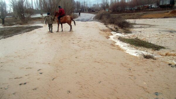 Последствия подтопления домовладений из-за разлива реки в Таласской области - Sputnik Кыргызстан