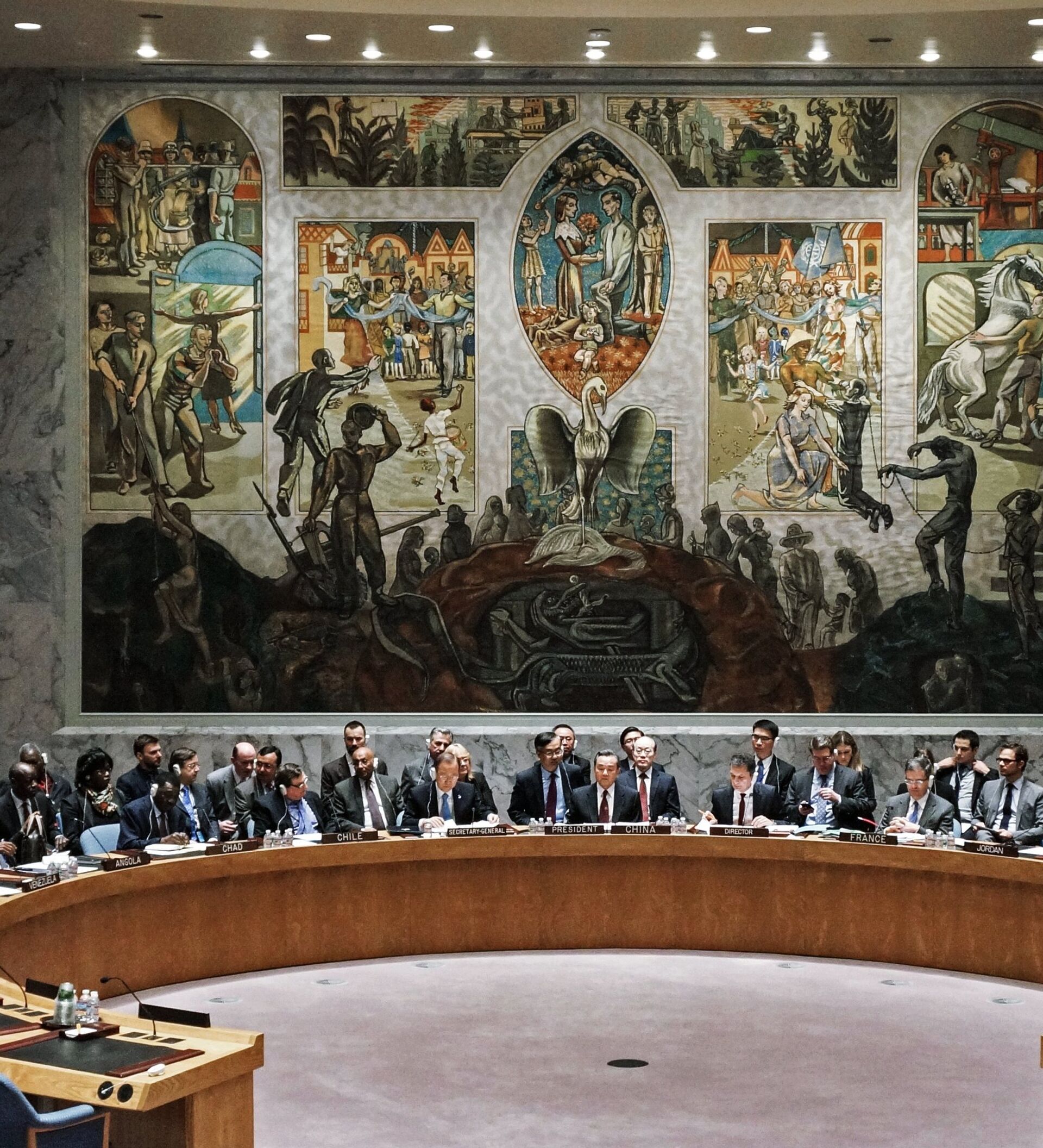 Картина которая висит в зале Совбеза ООН. ООН РИА.