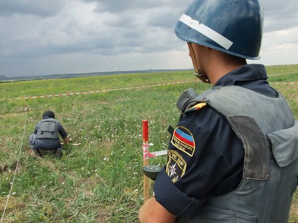 Пиротехническая группа МЧС ДНР обследует на наличие взрывоопасных предметов. Архивное фото - Sputnik Кыргызстан