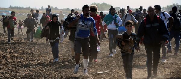 Өз өлкөсүндөгү согуштан качкан мигранттар Венгриядагы атайы лагерьге чуркоодо. - Sputnik Кыргызстан