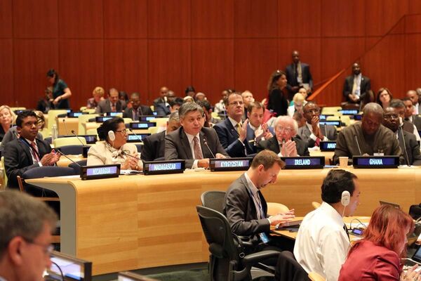 Министр иностранных дел Эрлан Абдылдаев на 70-й сессии Генеральной Ассамблеи ООН в Нью-Йорке. - Sputnik Кыргызстан