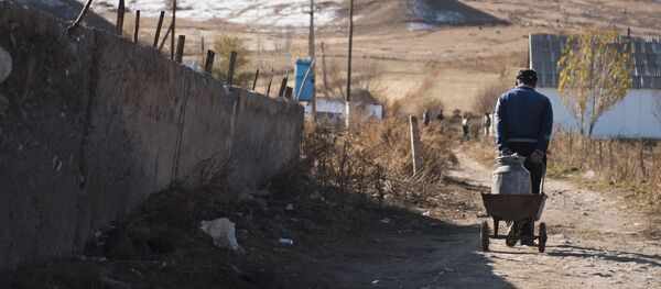 Флягага суу алып бара жаткан айыл жашоочусу. Архив - Sputnik Кыргызстан