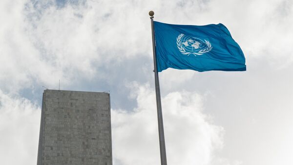 Флаг у Штаб-квартиры ООН, в Нью-Йорке. Архивное фото - Sputnik Кыргызстан