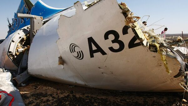 Обломки самолета Airbus A321 авиакомпании Когалымавиа на месте крушения в 100 км от Эль-Ариша на севере Синайского полуострова. Архивное фото - Sputnik Кыргызстан