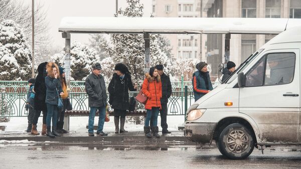 Горожане ждут общественный транспорт на остановке. Архивное фото - Sputnik Кыргызстан