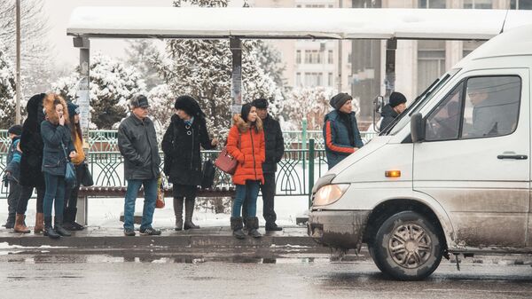 Маршруттук таксини аялдамада күтүп турган шаардыктар. Архив - Sputnik Кыргызстан