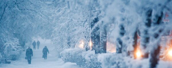 Прохожие идут по тротуару во время снегопада. Архивное фото - Sputnik Кыргызстан