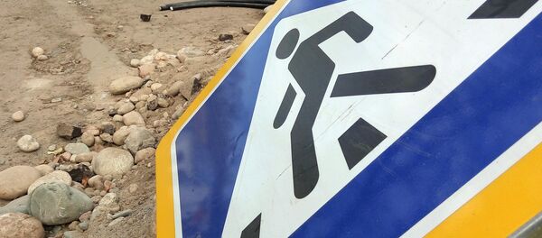 Упавший дорожный знак Пешеходный переход в Бишкеке. Архивное фото - Sputnik Кыргызстан
