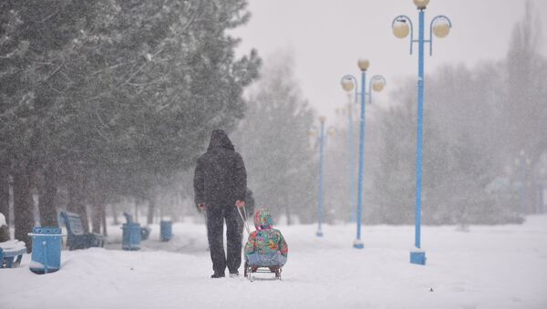 Архивное фото мужчины с дочерью во время снегопада - Sputnik Кыргызстан