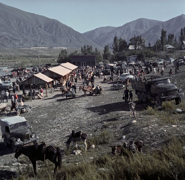 Советтик Кыргызстандын айылдарынын бириндеги мал базар, 1971-жыл - Sputnik Кыргызстан