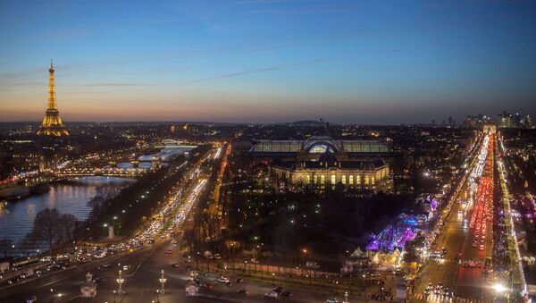 Ночной вид на Эйфелеву башню, Le Grand Palais (Большой дворец) и Елисейские поля в Париже. Архивное фото - Sputnik Кыргызстан