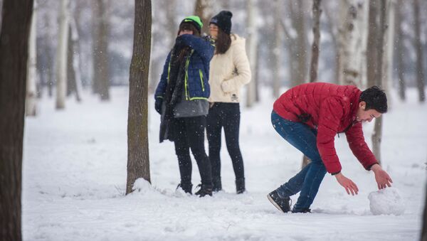 Парень лепит снежки в парке. Архивное фото - Sputnik Кыргызстан